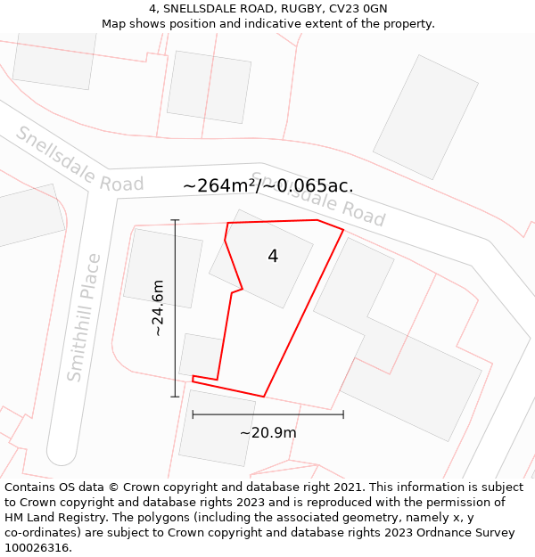 4, SNELLSDALE ROAD, RUGBY, CV23 0GN: Plot and title map