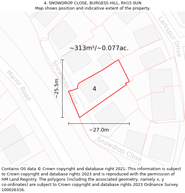 4, SNOWDROP CLOSE, BURGESS HILL, RH15 0UN: Plot and title map