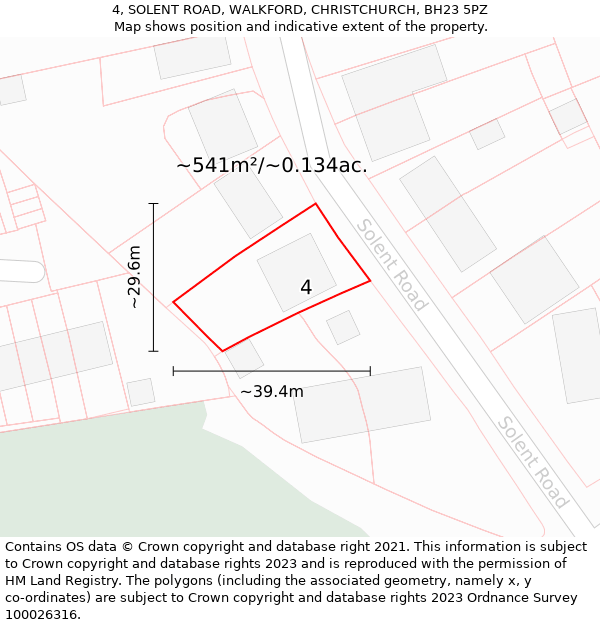 4, SOLENT ROAD, WALKFORD, CHRISTCHURCH, BH23 5PZ: Plot and title map