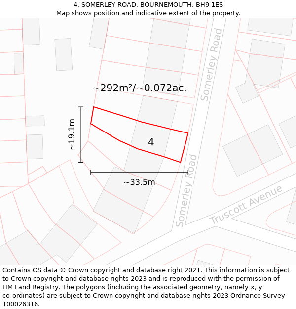 4, SOMERLEY ROAD, BOURNEMOUTH, BH9 1ES: Plot and title map