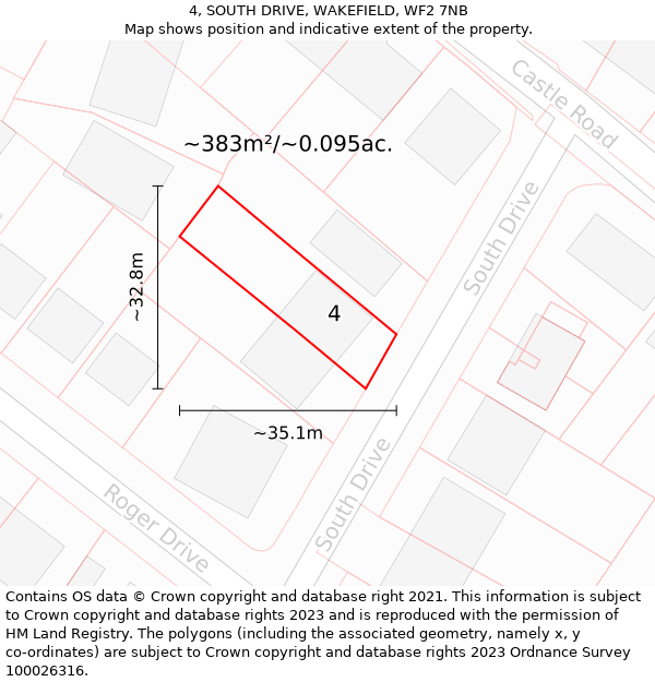 4, SOUTH DRIVE, WAKEFIELD, WF2 7NB: Plot and title map