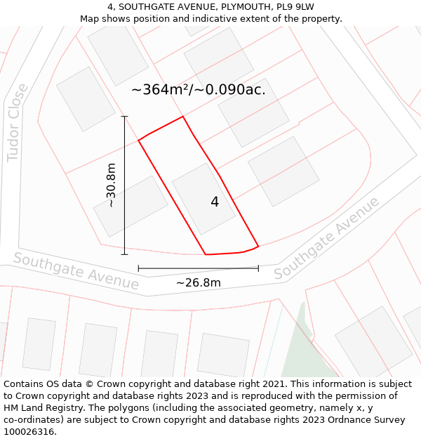 4, SOUTHGATE AVENUE, PLYMOUTH, PL9 9LW: Plot and title map