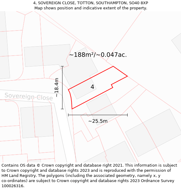 4, SOVEREIGN CLOSE, TOTTON, SOUTHAMPTON, SO40 8XP: Plot and title map