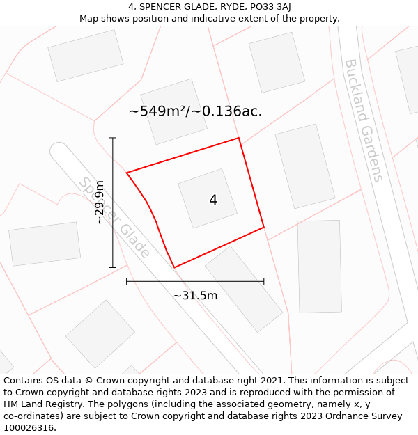 4, SPENCER GLADE, RYDE, PO33 3AJ: Plot and title map