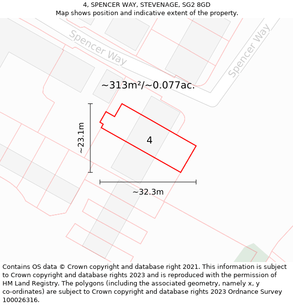 4, SPENCER WAY, STEVENAGE, SG2 8GD: Plot and title map