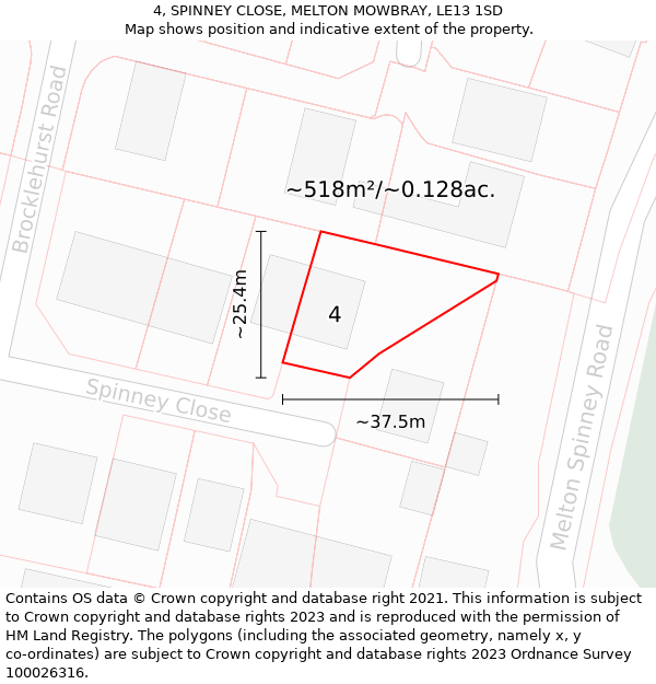 4, SPINNEY CLOSE, MELTON MOWBRAY, LE13 1SD: Plot and title map