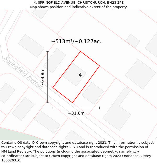 4, SPRINGFIELD AVENUE, CHRISTCHURCH, BH23 2PE: Plot and title map