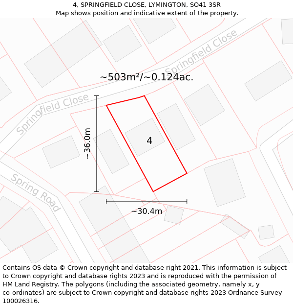 4, SPRINGFIELD CLOSE, LYMINGTON, SO41 3SR: Plot and title map