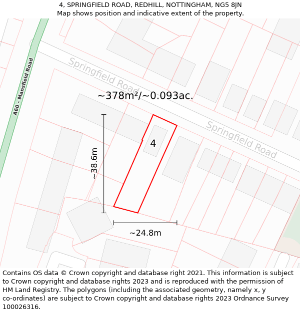 4, SPRINGFIELD ROAD, REDHILL, NOTTINGHAM, NG5 8JN: Plot and title map