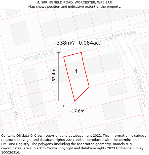 4, SPRINGFIELD ROAD, WORCESTER, WR5 3AR: Plot and title map