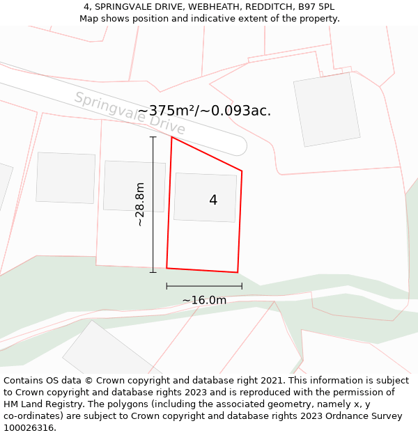 4, SPRINGVALE DRIVE, WEBHEATH, REDDITCH, B97 5PL: Plot and title map