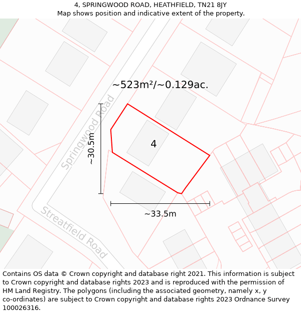 4, SPRINGWOOD ROAD, HEATHFIELD, TN21 8JY: Plot and title map