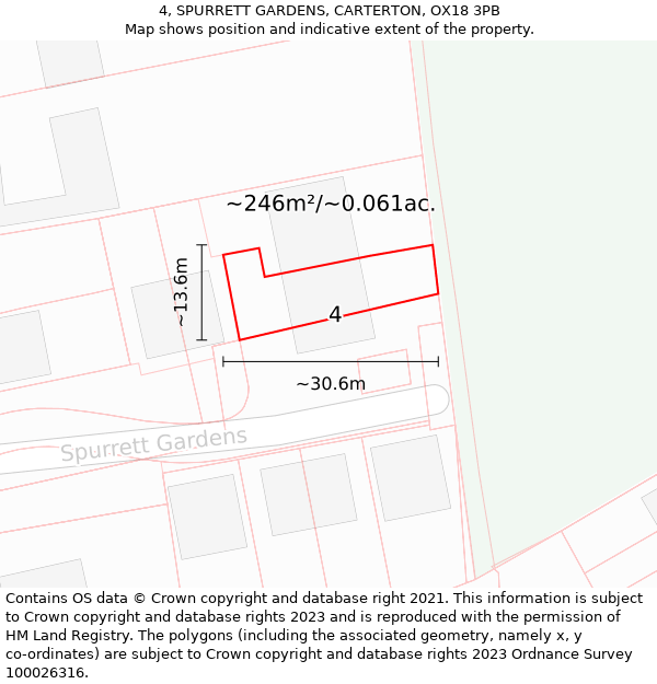 4, SPURRETT GARDENS, CARTERTON, OX18 3PB: Plot and title map