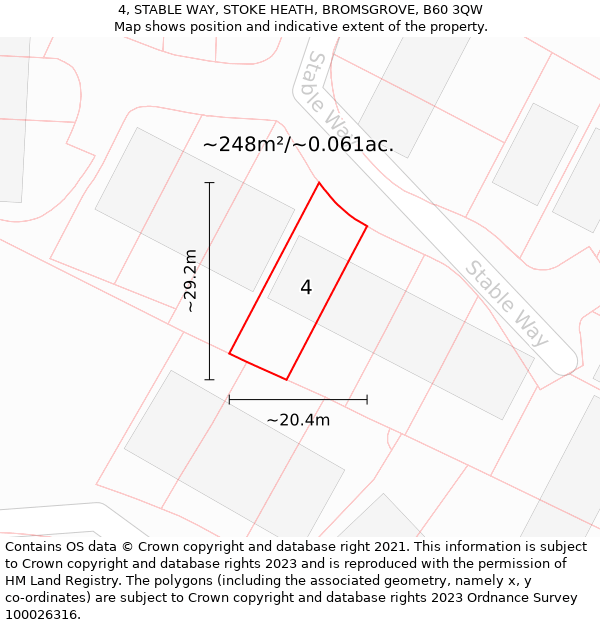 4, STABLE WAY, STOKE HEATH, BROMSGROVE, B60 3QW: Plot and title map