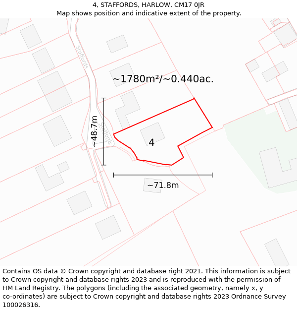 4, STAFFORDS, HARLOW, CM17 0JR: Plot and title map