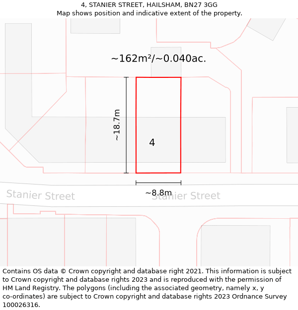 4, STANIER STREET, HAILSHAM, BN27 3GG: Plot and title map