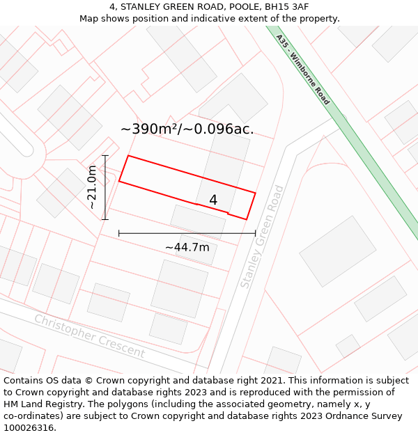 4, STANLEY GREEN ROAD, POOLE, BH15 3AF: Plot and title map