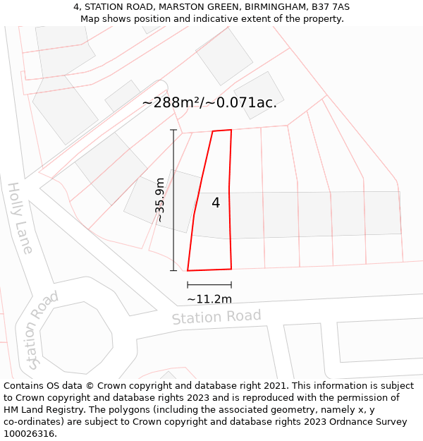 4, STATION ROAD, MARSTON GREEN, BIRMINGHAM, B37 7AS: Plot and title map