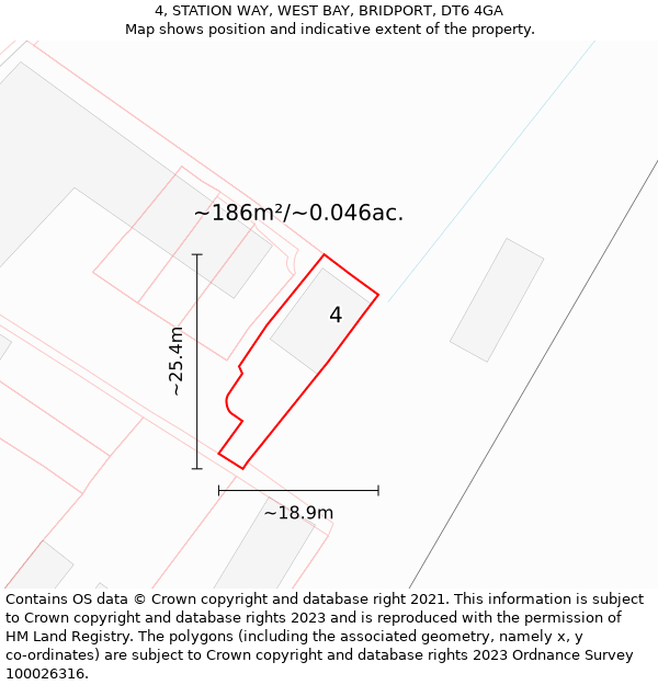 4, STATION WAY, WEST BAY, BRIDPORT, DT6 4GA: Plot and title map