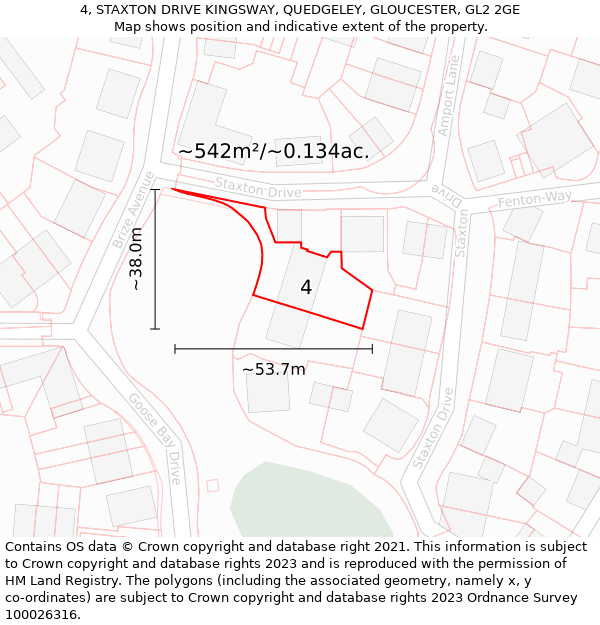 4, STAXTON DRIVE KINGSWAY, QUEDGELEY, GLOUCESTER, GL2 2GE: Plot and title map