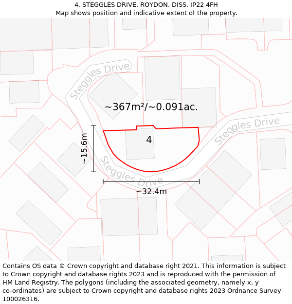 4, STEGGLES DRIVE, ROYDON, DISS, IP22 4FH: Plot and title map