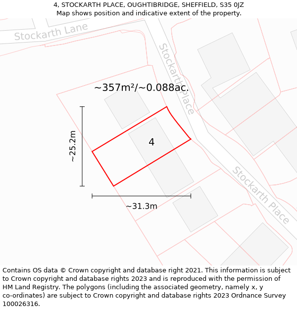 4, STOCKARTH PLACE, OUGHTIBRIDGE, SHEFFIELD, S35 0JZ: Plot and title map