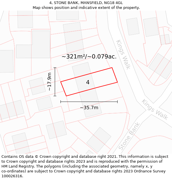 4, STONE BANK, MANSFIELD, NG18 4GL: Plot and title map