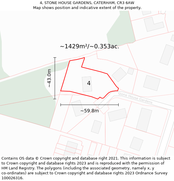 4, STONE HOUSE GARDENS, CATERHAM, CR3 6AW: Plot and title map