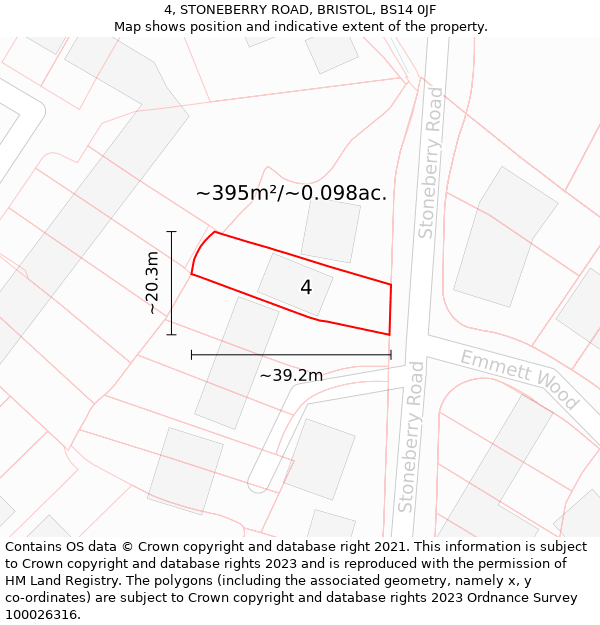 4, STONEBERRY ROAD, BRISTOL, BS14 0JF: Plot and title map