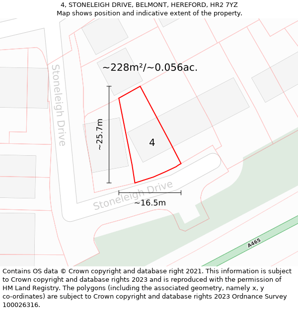 4, STONELEIGH DRIVE, BELMONT, HEREFORD, HR2 7YZ: Plot and title map