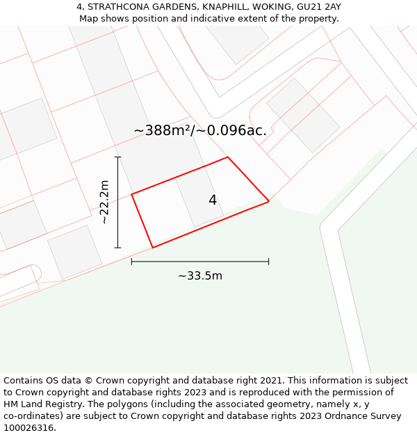 4, STRATHCONA GARDENS, KNAPHILL, WOKING, GU21 2AY: Plot and title map