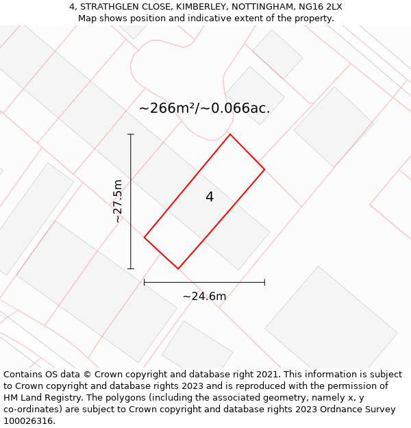 4, STRATHGLEN CLOSE, KIMBERLEY, NOTTINGHAM, NG16 2LX: Plot and title map