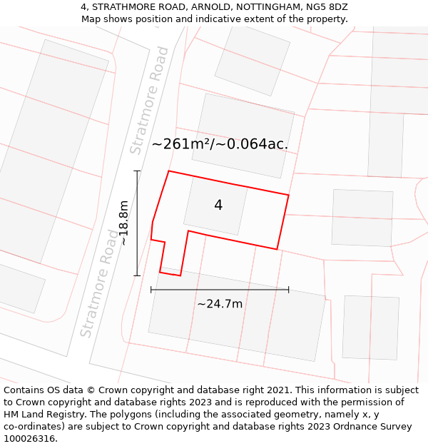 4, STRATHMORE ROAD, ARNOLD, NOTTINGHAM, NG5 8DZ: Plot and title map