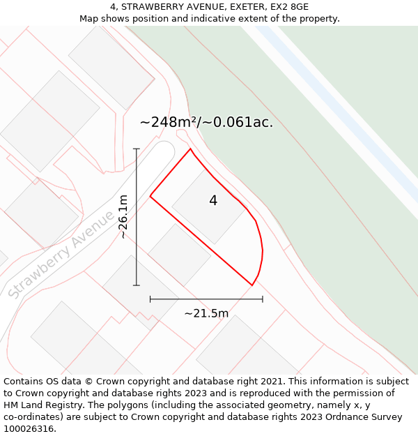 4, STRAWBERRY AVENUE, EXETER, EX2 8GE: Plot and title map