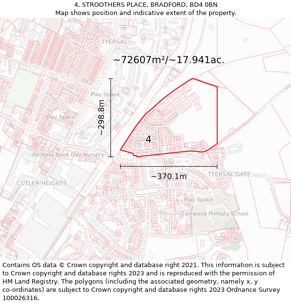 4, STROOTHERS PLACE, BRADFORD, BD4 0BN: Plot and title map