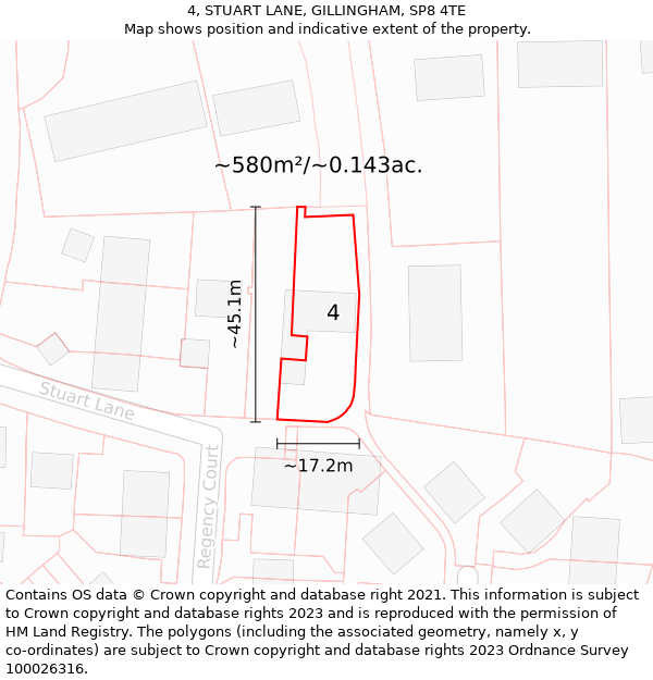 4, STUART LANE, GILLINGHAM, SP8 4TE: Plot and title map