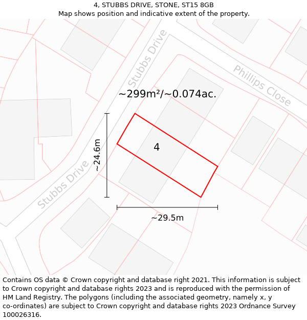 4, STUBBS DRIVE, STONE, ST15 8GB: Plot and title map