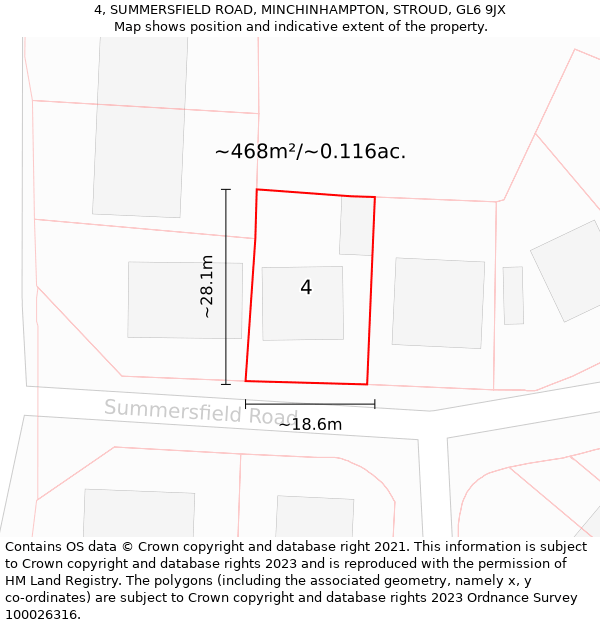 4, SUMMERSFIELD ROAD, MINCHINHAMPTON, STROUD, GL6 9JX: Plot and title map