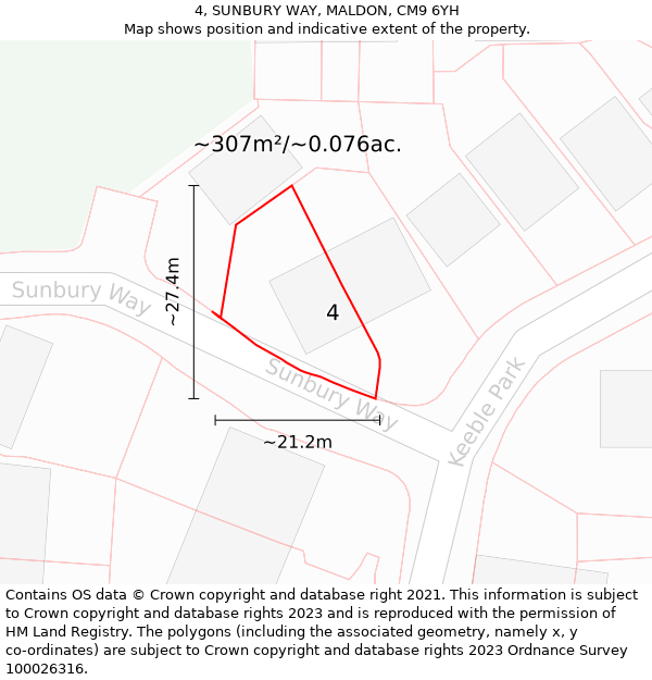 4, SUNBURY WAY, MALDON, CM9 6YH: Plot and title map