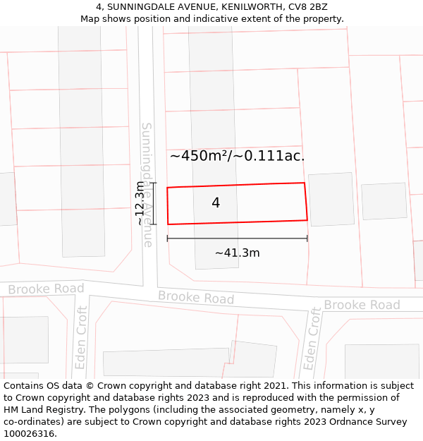 4, SUNNINGDALE AVENUE, KENILWORTH, CV8 2BZ: Plot and title map