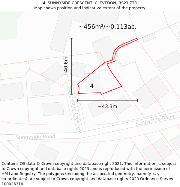 4, SUNNYSIDE CRESCENT, CLEVEDON, BS21 7TD: Plot and title map