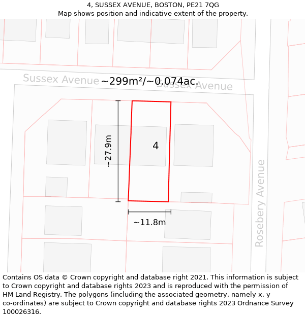 4, SUSSEX AVENUE, BOSTON, PE21 7QG: Plot and title map