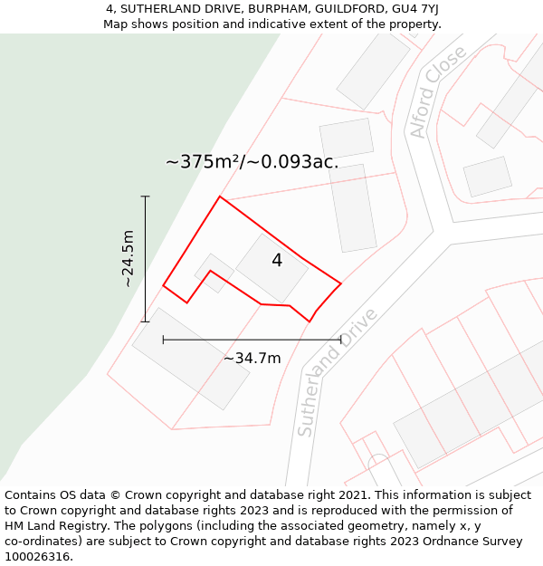 4, SUTHERLAND DRIVE, BURPHAM, GUILDFORD, GU4 7YJ: Plot and title map