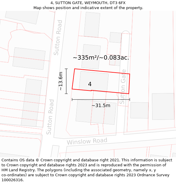 4, SUTTON GATE, WEYMOUTH, DT3 6FX: Plot and title map