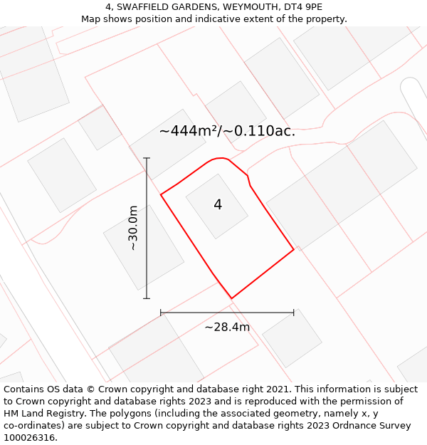 4, SWAFFIELD GARDENS, WEYMOUTH, DT4 9PE: Plot and title map