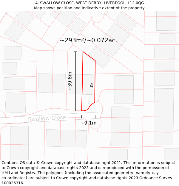 4, SWALLOW CLOSE, WEST DERBY, LIVERPOOL, L12 0QG: Plot and title map