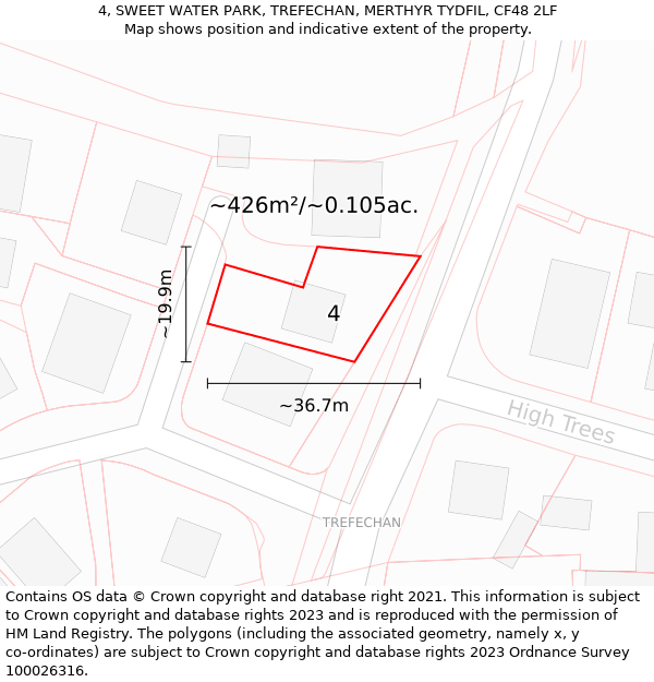 4, SWEET WATER PARK, TREFECHAN, MERTHYR TYDFIL, CF48 2LF: Plot and title map