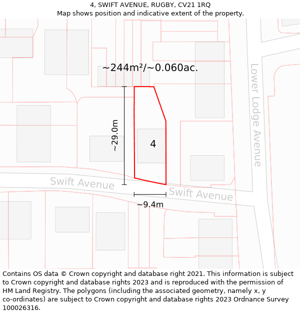 4, SWIFT AVENUE, RUGBY, CV21 1RQ: Plot and title map