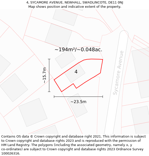 4, SYCAMORE AVENUE, NEWHALL, SWADLINCOTE, DE11 0NJ: Plot and title map