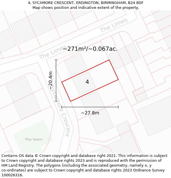 4, SYCAMORE CRESCENT, ERDINGTON, BIRMINGHAM, B24 8DF: Plot and title map